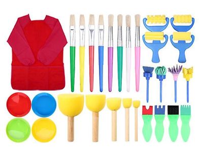 Handuo 30-delt Børn 's Olie maleri Tidlig Uddannelse Sponge Art Supplies Set rød