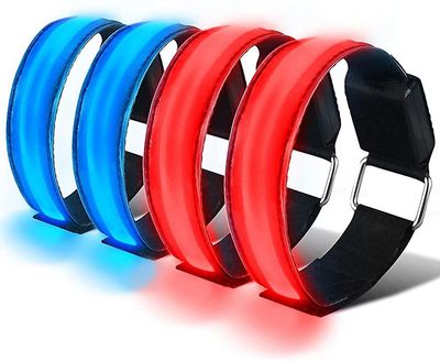 Xqday 4 stk led reflekterende armbånd lysende armbånd vandtæt lysende Band Night Safety Light Reflekterende armbånd til udendørs sport, Nat løb, Bi