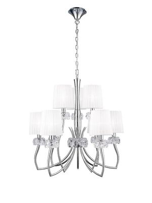 Inspired Lighting Loewe 2 Tier Loft Vedhæng 6 +3 Lys E14, poleret Krom med hvide nuancer