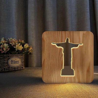 FS-T1971W 2.5W Jeesus pastori pöytävalaisin USB massiivipuu ontto yövalo