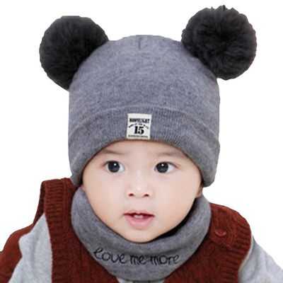 Liltop Baby Unisex Strikket Pom Pom Bobble Hat og Snood Tørklæde Boy Girl Toddler Beanie Sæt Grå