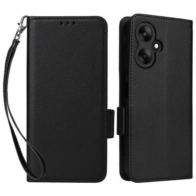 Xiaomi Redmi 13C 5G/Redmi 13R 5G/Poco M6 5G -kotelo rannehihnalla, nahkainen puhelimen suojakuori Monivärinen Black