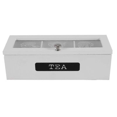 3 osastoa Bambujärjestelmä teepussin säilytyslaatikko korujen järjestäjä teelaatikon järjestäjä puu sugar pac valkoinen