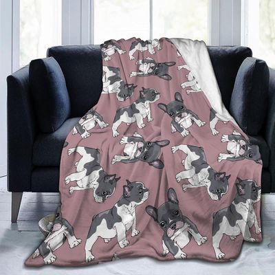 Kerota Peitto Ranskanbulldogin pennut Kevyt heittohuopa Pehmeät flanellipeitot Antistaattiset sohvasängylle ABD8461 50x40in 125x100cm