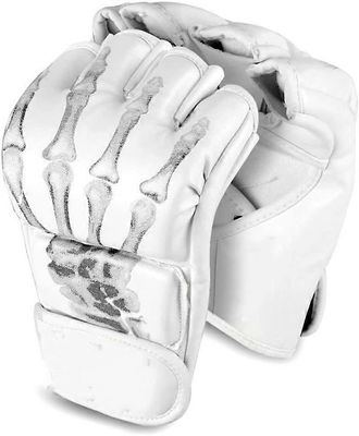 Ubiuo Hanskat, puolisormi nyrkkeily taisteluhanskat MMA-käsineet, UFC-käsineet säädettävällä rannehihnalla Sanda-nyrkkeilyrenkaalle - valkoinen