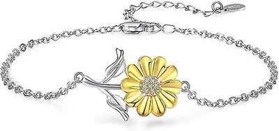 Heytea Auringonkukkarannekoru 925 sterlinghopea auringonkukkakorut auringonkukka äitienpäivälahja kesäkorulahja naisille tyttöystävä tytär lahjapak...