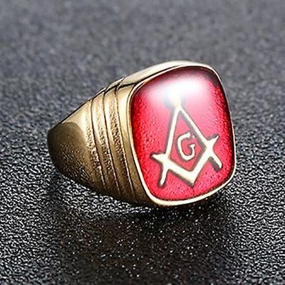 Bricks Masons Master murere støbt firkantet & amp; kompas g frimurerisk ringrødt rustfrit stål Guld 7