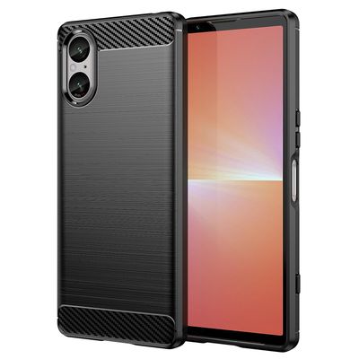 Sony Xperia 5 V -kotelolle harjattu hiilikuiturakenne joustava TPU-puhelimen kansi