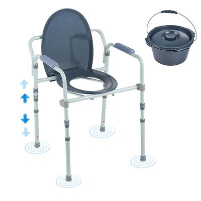 Vevor Commode stol, nattbordkommode med bredere toalettsete, 7-nivå justerbar høyde, 5.8L avtakbar bøtte, 350 lbs kapasitet