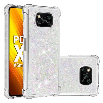 Gangxun Sag for Xiaomi Poco X3 Nfc Kofanger Cover Sparkly Glitter Bling Flydende - Light Silver