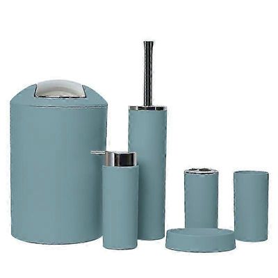 6-osainen kylpyhuonetarvikesarja, Muki, Hammasharjateline, Voideannostelija, Saippuateline, Roskakori, WC-harja Morandi Sininen