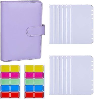 12pcs A6 Binder Lommer Loose Leaf Tasker 6 Ring Binder Cash Budget Konvolutter System, A6 Pu Lilla