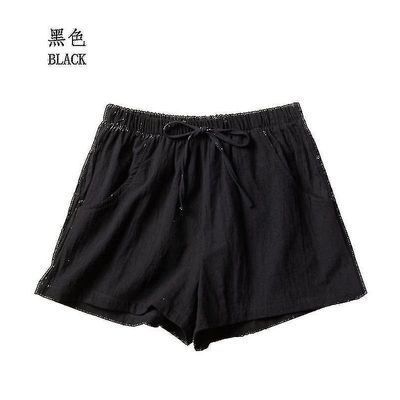 bomull lin shorts kvinners sport shorts sommer solid høy midje svarte shorts kvinner mote uformelle grunnleggende korte bukser Svart S 40-50kg