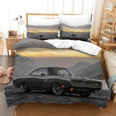 3-osainen muskeliauton vuodevaatteet tyynyliinoilla Aurace-pussilakana vetoketjusulkimella Pehmeä mikrokuitupeitto, kaksinkertainen Single135x200cm