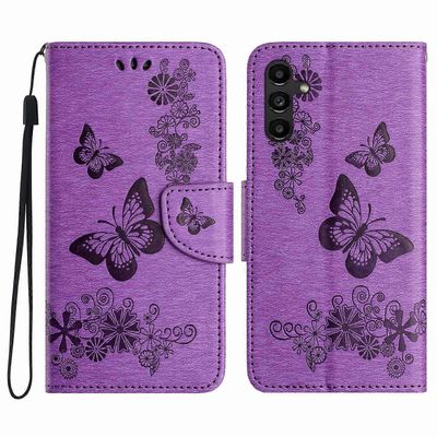 Samsung Galaxy A16 5G -kotelolle perhoset kukkanahkainen lompakko käännettävä puhelimen kansi - violetti Monivärinen Purple