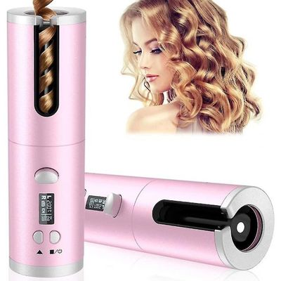 Qian Trådløs Automatisk Hår Curler Genopladelige Roterende Curling Iron Led Display Temperatur Justerbare Hår Ruller Styling Tools Pink