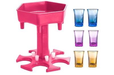 Opgrader 6 shot glasdispenserholder med 6 lækagestik Pink