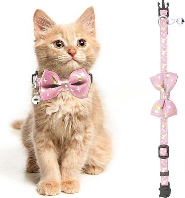 Kissan kaulus, kissanpennun kaulus kellolla ja irrotettavalla rusetilla, pikalukitus turvakaulus kissanpennuille ja kissoille (vaaleanpunainen)