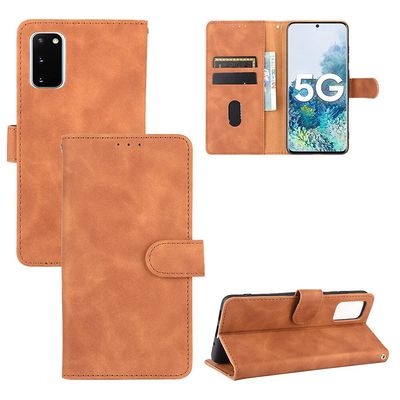 Etui til Samsung Galaxy S20 Cover Premium læder med kortholder Flip Folio magnetisk etui Etui Coque - Sort Brown