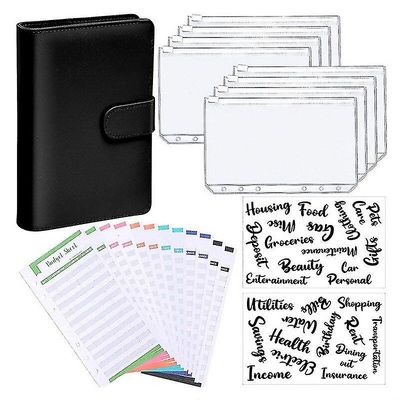 A6 Binder Budget Planner Notebook Dækker Mappe Størrelse 6 hul lommer Plast Lynlås Penge Saving Envelope Sort