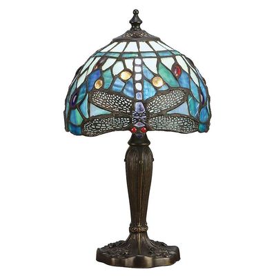 Interiors 1900 Lighting Guldsmed 1 lys bordlampe Mørk bronze, Blå, Tiffany Stil Glas, E14