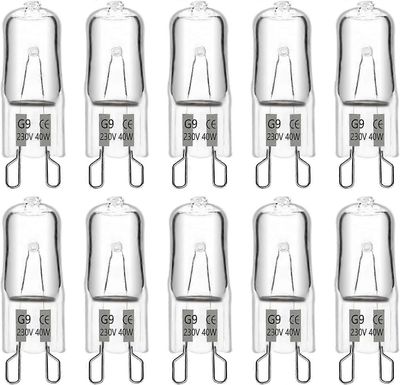 Augro G9 halogeenilamppu 40W 230V, 480LM 2900K lämmin valkoinen himmennettävä, G9 kapselilamput, pakkaus 10 kpl