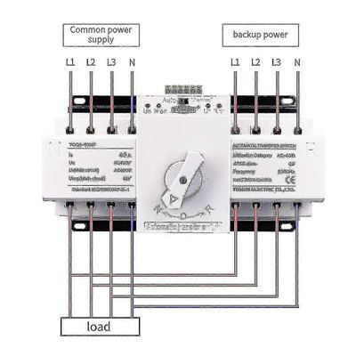 Automaattinen siirtokytkin 4P 63A Mcb -tyypillä ja kaksoisvirtalähteellä virtalähteelle 2 tuloa 2 lähtöä