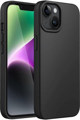 Silikonikotelo iPhone 14:lle 6,1 tuuman, silkinpehmeä kosketus koko kehon suojaava puhelinkotelo, iskunkestävä kuori mikrokuituvuorella (musta) iPh...