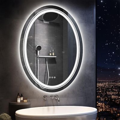 Stor oval LED opplyst baderomsspeil Anti-dugg minnefunksjon Makeup speil Sølv 70X50cm