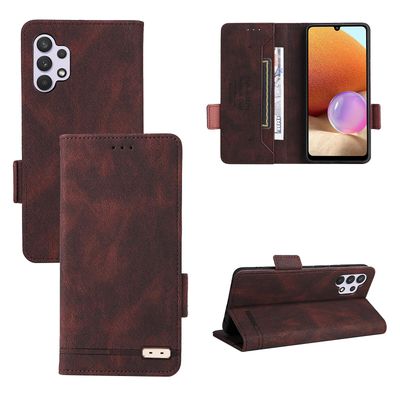 Gangxun Etui til Samsung Galaxy A32 4g læderetui Folio Flip med kreditkortspor Etui Coque Brown