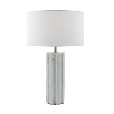 Dar Lighting Erebus bordlampe sten med hvid linned rund tromleskærm