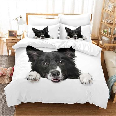Kerota bordercollie pussilakana 240x260cm 2 henkilöä 3-osainen vuodevaatteet koiran eläinten vuodevaatteet 3D-tulostus mikrokuitu vetoketjulla talv...