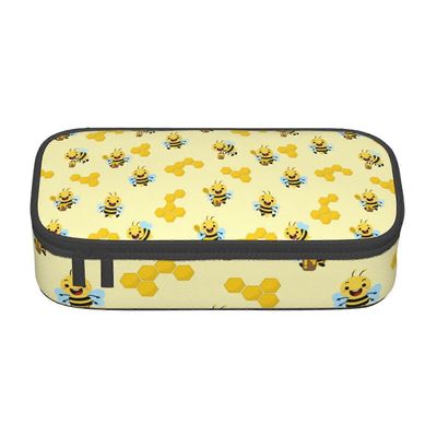 Söpö mehiläinen ja hunajakuvioinen penaali suurikapasiteettinen lyijykynäpussi meikkipussi toimistotarvikkeet paperitavarat kynälaatikko vetoketjulla