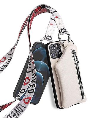 Coosilo Læder telefon sag med mønt pung til Iphone 12/12 Pro Max / iPhone 11 hvid