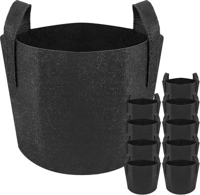 Planter Bag For Voksende Planter 8 Liter Stoff Pot 23x25cm 10-pakning svart