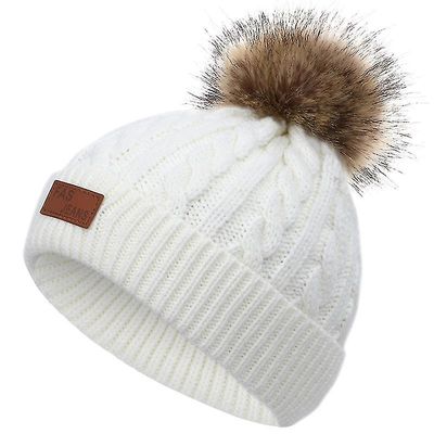 Mikasa Toddler Baby Kids Strikket Hue Aftagelig Hvid