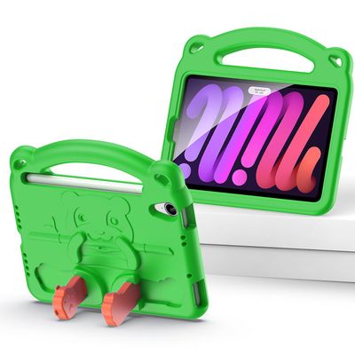 Foxdock Sag til Ipad Mini 6 8,3 tommer 2021 - Stødsikker Tegneserie Panda Kids Smart Case Light Weight Case Cover med håndtag stand - Grøn