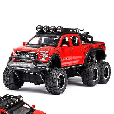 Wfuo 1:32 Raptor F150 Isopyöräinen seosdiecasts & leluautomalli, jossa ääni/valo/vedettävä autolelulahja Punainen