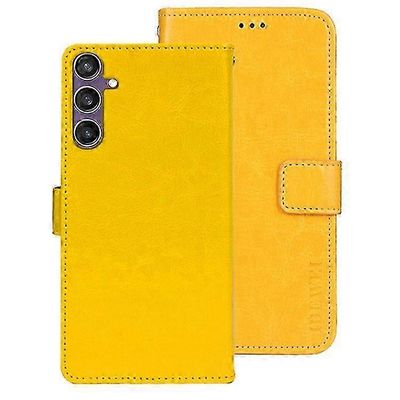 IDEWEI Galaxy S24 FE -kotelo - Crazy Horse -nahkainen jalustan kansi, joka on yhteensopiva Samsung S24 FE:n kanssa Keltainen