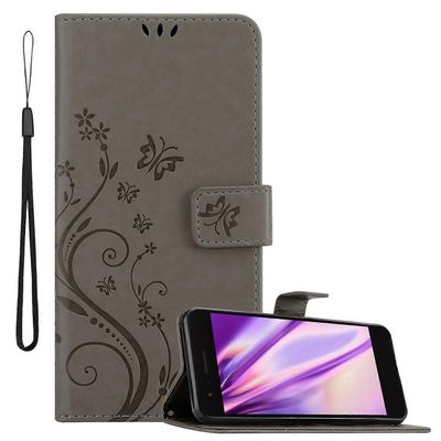 Cadorabo LG K8 2018 / K9 2018 suojakotelo - kukkakuviolla ja korttipaikalla KUKKA HARMAA