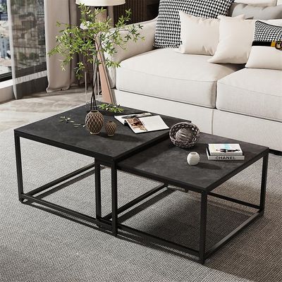 Sett med 2 Luksus nestet bord Marmor Coffee Side End Nesting Table Living Room Office Svart