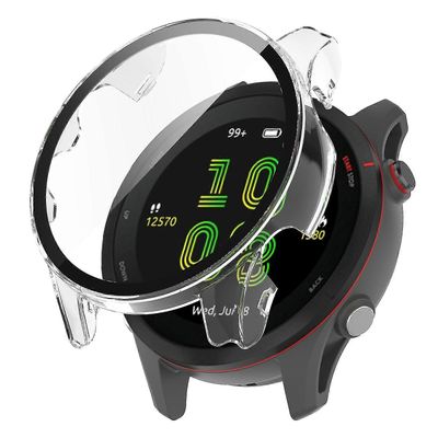 Garmin Forerunner 255 naarmuuntumista estävä kova PC-kellokotelon suojakansi karkaistusta lasista valmistetulla näytönsuojalla Läpinäkyvä