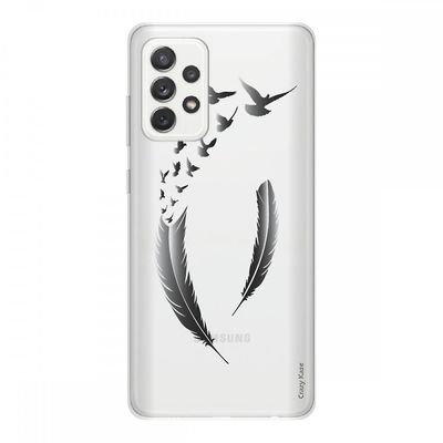 Crazy Kase Shell til Samsung Galaxy A72 Soft Silicone 1 mm, fjer og fugle Grå