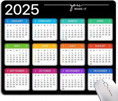 hiirimatto, musta 2025-kalenterin hiirimatto, ensiluokkainen kuvioitu neliömäinen vedenpitävä hiirimatto luistamaton Kalenteri 2025 7 x 8.6 in