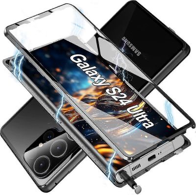 S24 Ultra Magneettinen Karkaistu Lasi Kotelo 360° Suoja Kameran Kuorella & Näytönsuojalla Samsung Galaxy S24 Ultra musta