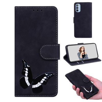 Etui til Motorola Moto G31 / G41 Butterfly Cover Premium Læder Magnetisk- Pink Sort