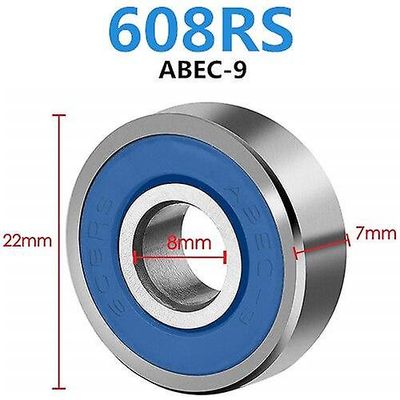10Pcs dobbelt afskærmet miniature kulstofrigt stål enkelt række 608zz abec-7 dyb rille kugleleje 8 *22 *7 8x22x7 mm 608 zz 608rs-blå