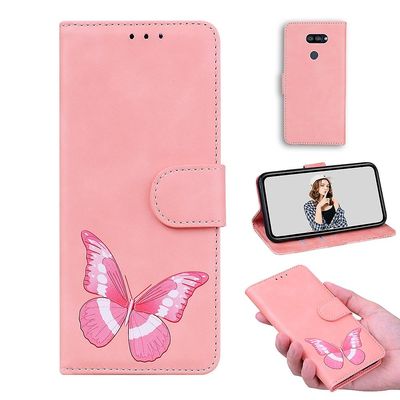 Etui til Lg K40s Butterfly Cover Premium Læder Magnetisk- Pink