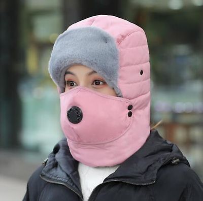 Mænd Kvinder Winter Bomber Hat Øre Flap Ski Ansigtsmaske Cap Ridning Motorcykel Udendørs Pink