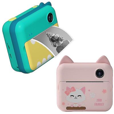 Jasoup Børn Kamera Barn Instant Print Kamera til børn fødselsdagsgave 12mp Tegneserie Cute Photo Video Digital Camer Pink-3rolls-32GB